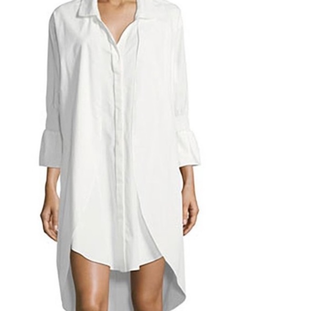 Halston Heritage White Cotton Poplin Shirt Dress Size XS